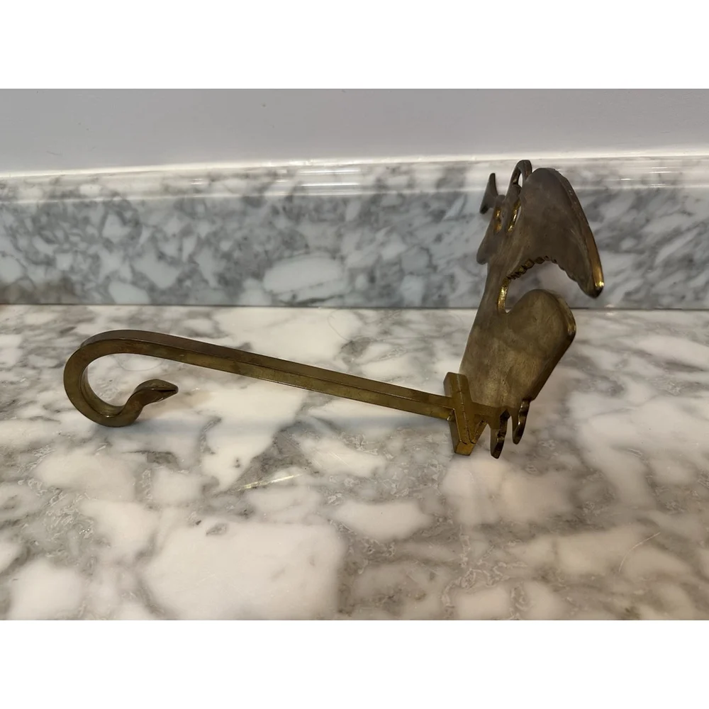 2 Solid Brass Angel Stocking Holder Mantel Long Arm Gold Heavy India